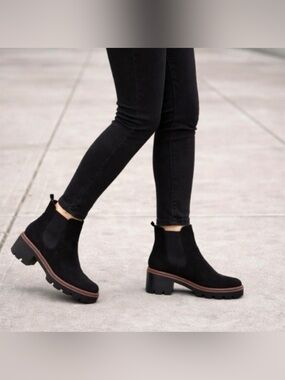 Antonio De Faria Black Suede Leather Chunky Sole Chelsea Platform Boots Size 8